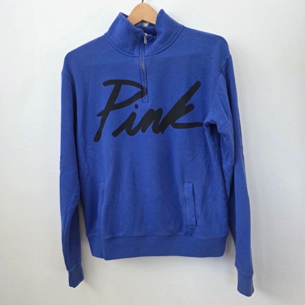 Victoria's Secret PINK Blue Quarter-Zip Pullover Sweatshirt - XS
